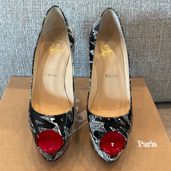 Christian Louboutin Fetish Peep Black White Size 36 - Picture 3 of 8